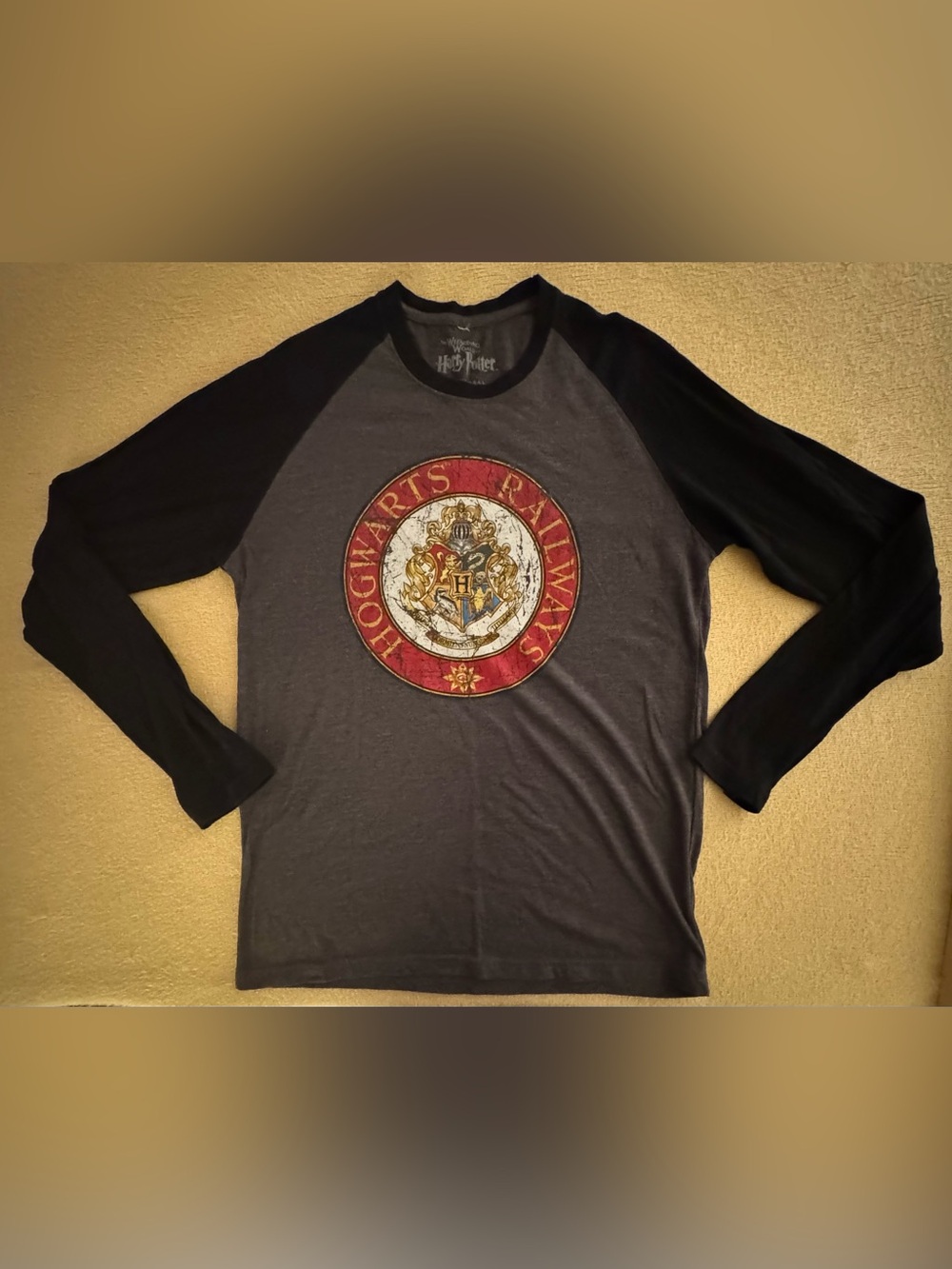 Official Harry Potter Universal Studios Long Sleeve Raglan Tee - Gray/Black